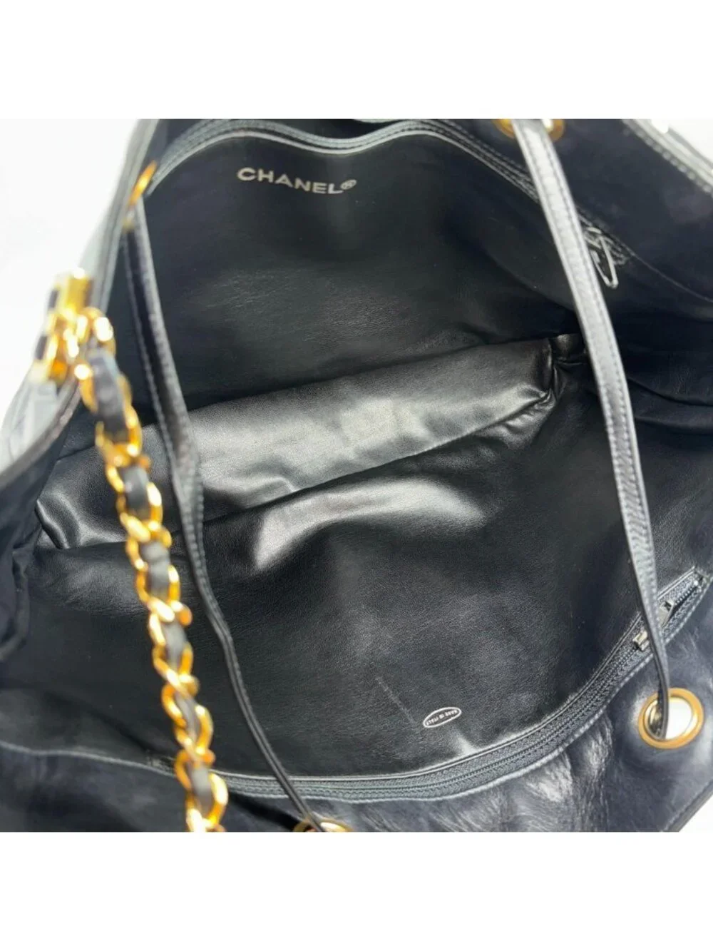 Chanel Bicolor Chain Tote Shoulder Bag Black
